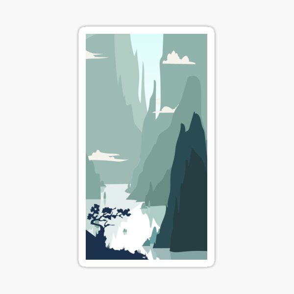 smartphone zen chinese landascape flat blue mountains Sticker