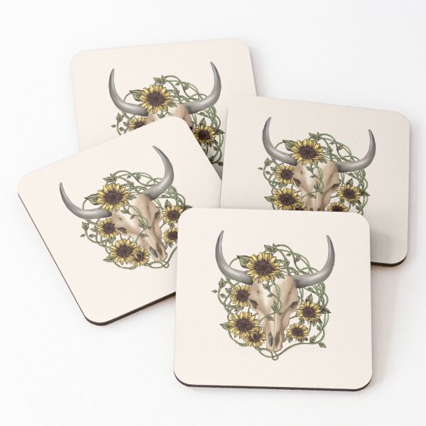 Item preview, Cow Skull and Crown leaves and sunflowers designed and sold by Collagedream.
