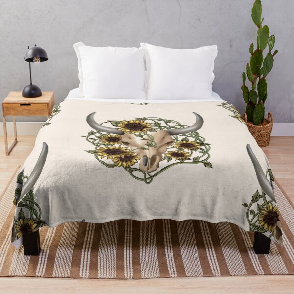 Item preview, Cow Skull and Crown leaves and sunflowers designed and sold by Collagedream.
