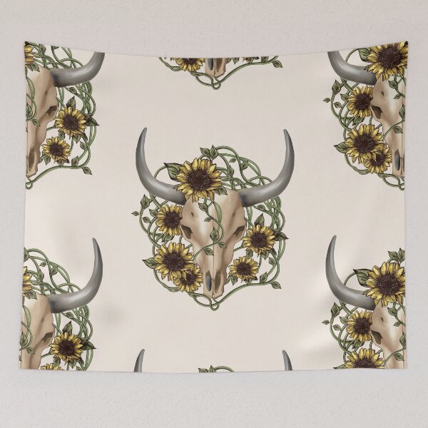 Item preview, Cow Skull and Crown leaves and sunflowers designed and sold by Collagedream.