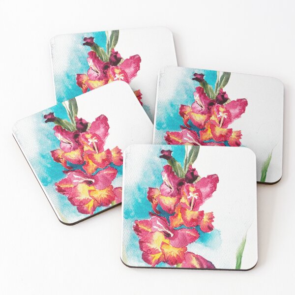 Item preview, pink gladiolus watercolor illustration  designed and sold by DaryaGeft.