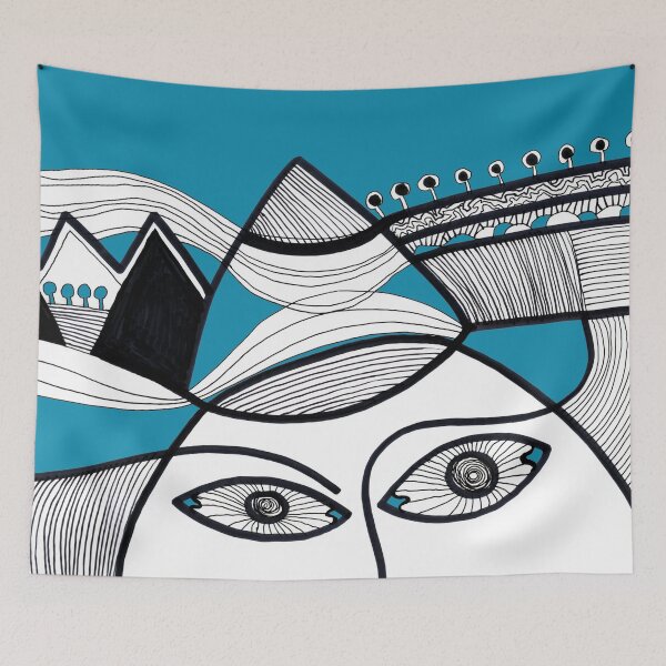 Item preview, Faces Landscape on Blue Board designed and sold by Istvan Ocztos.