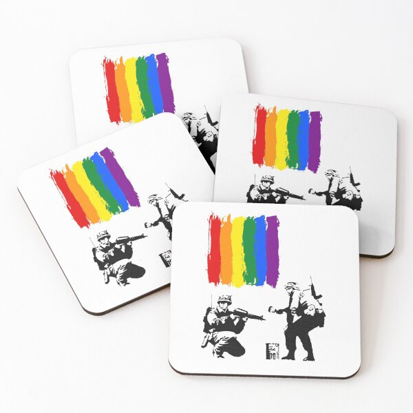 Item preview, Soldiers painting a rainbow flag, Banksy designed and sold by Gaygram.