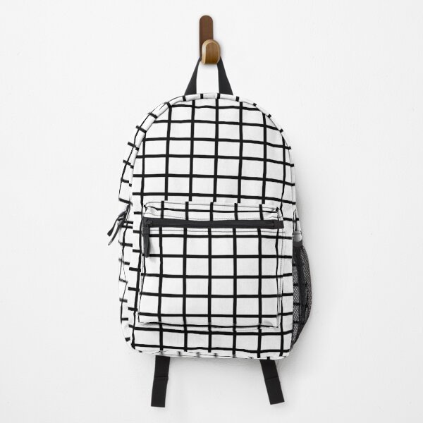 black and white grid backpack