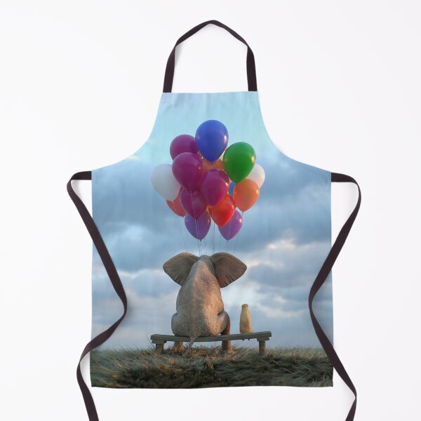 Item preview, elephant and dog sit in the meadow with helium balloons designed and sold by Mike Kiev art.