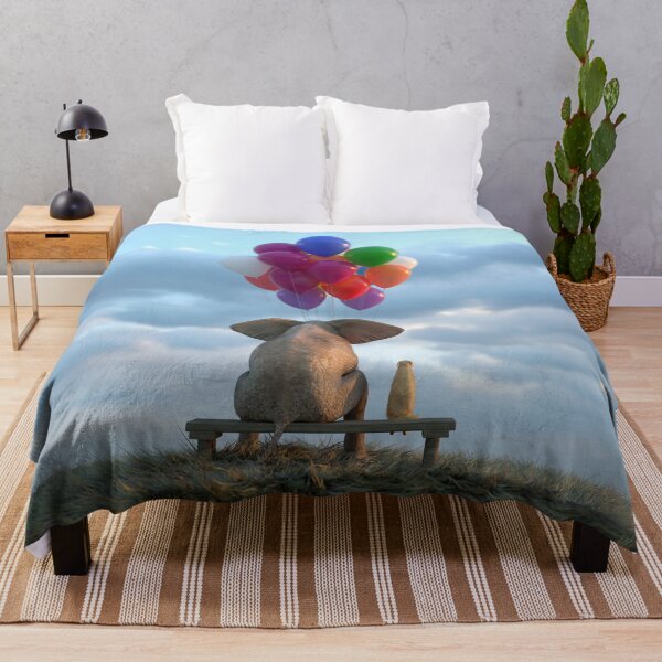 Item preview, elephant and dog sit in the meadow with helium balloons designed and sold by Mike Kiev art.