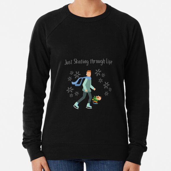 Winter - Man skating with his dog Lightweight Sweatshirt