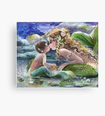 Mermaid and Mermboy on the Beach Canvas Print