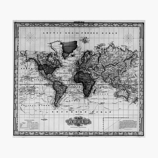 Item preview, Vintage Map of The World (1833) White & Black designed and sold by BravuraMedia.