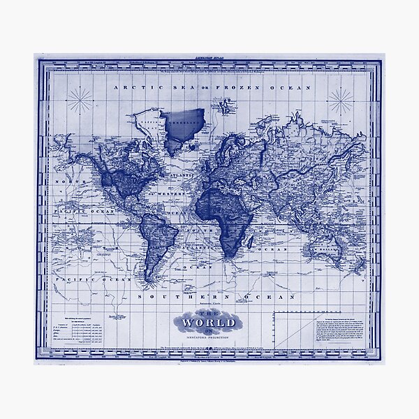 Item preview, Vintage Map of The World (1833) White & Blue designed and sold by BravuraMedia.