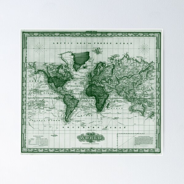 Item preview, Vintage Map of The World (1833) White & Green  designed and sold by BravuraMedia.