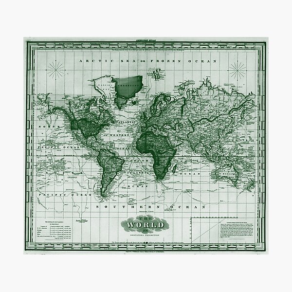 Item preview, Vintage Map of The World (1833) White & Green  designed and sold by BravuraMedia.