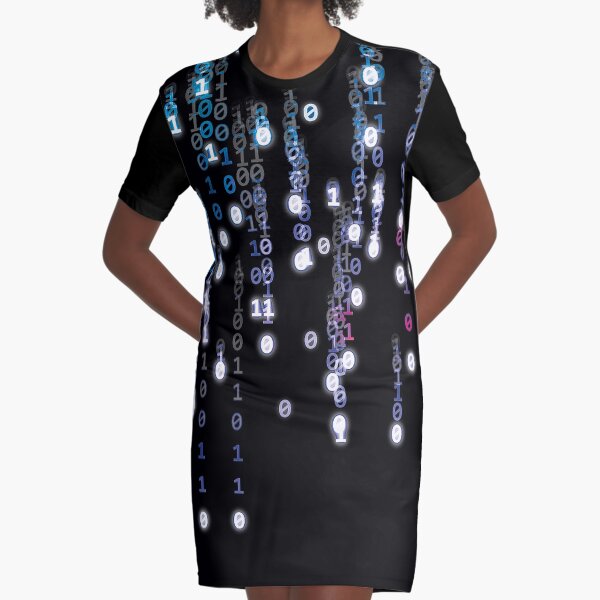Lavender and Turquoise Matrix Rain Graphic T-Shirt Dress