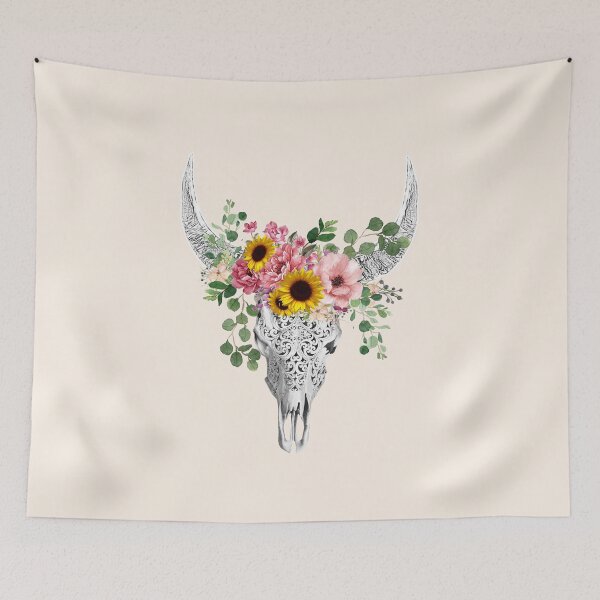 Item preview,  Watercolor Skull and Crown pink yellow rose and sunflowers designed and sold by Collagedream.