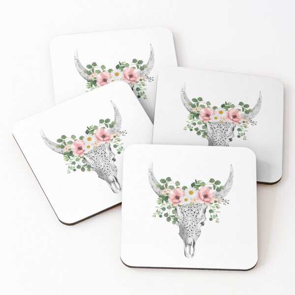 Item preview, Watercolor Skull and Crown pink  rose and daisies designed and sold by Collagedream.