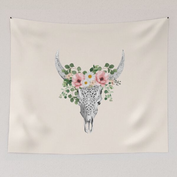 Item preview, Watercolor Skull and Crown pink  rose and daisies designed and sold by Collagedream.