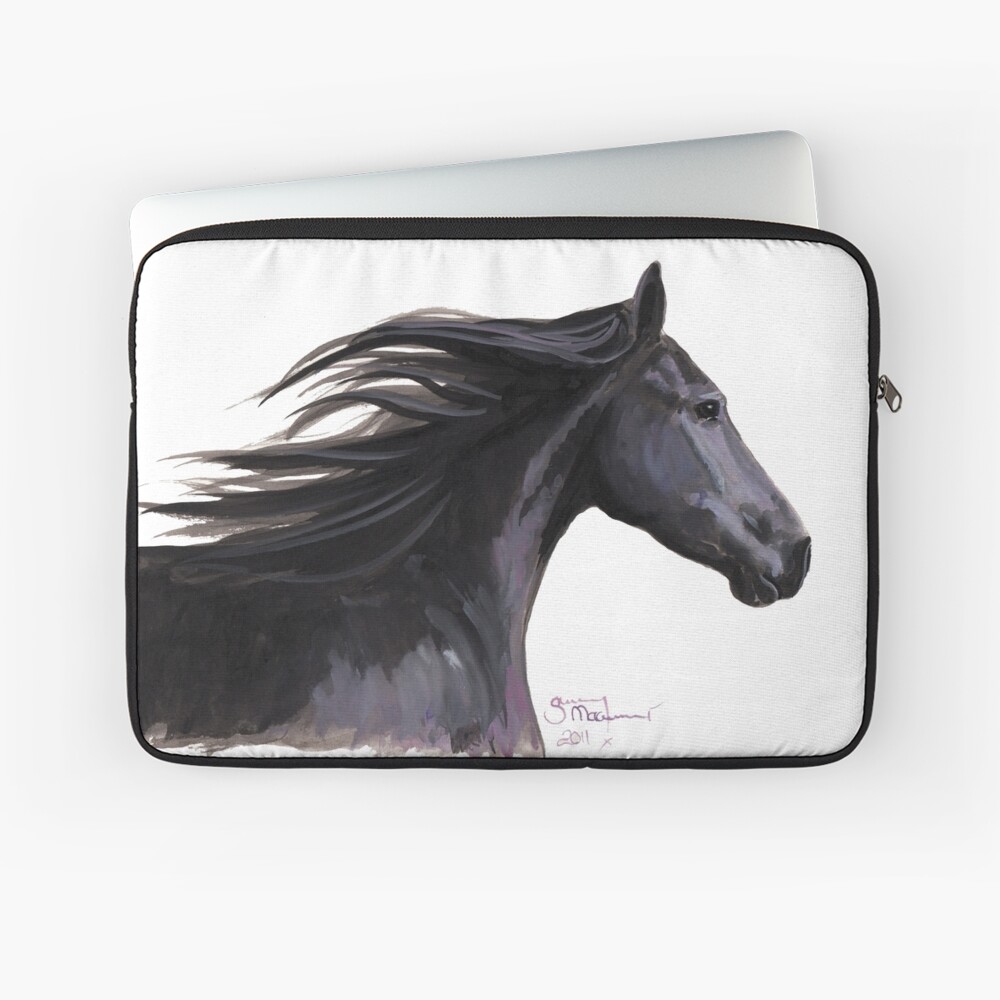 Black Friesian Horse ' BREEZE ' by Shirley MacArthur Laptop Sleeve