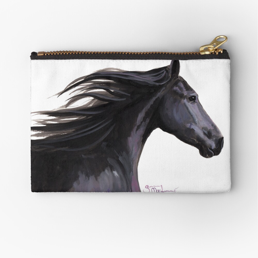Black Friesian Horse ' BREEZE ' by Shirley MacArthur Zipper Pouch