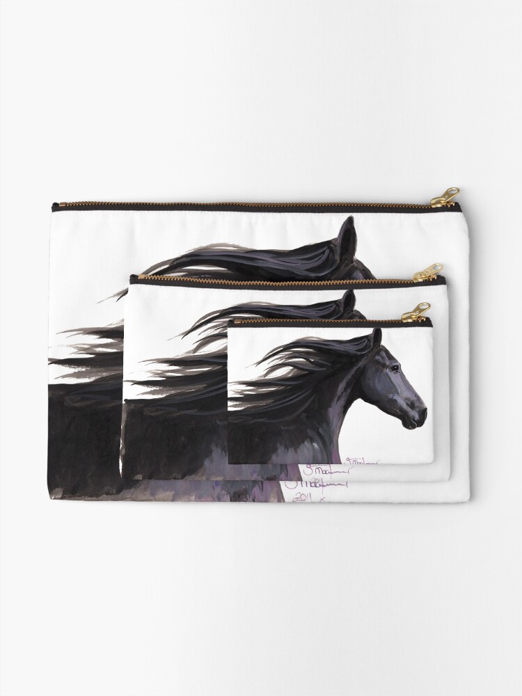 Alternate view of Black Friesian Horse ' BREEZE ' by Shirley MacArthur Zipper Pouch