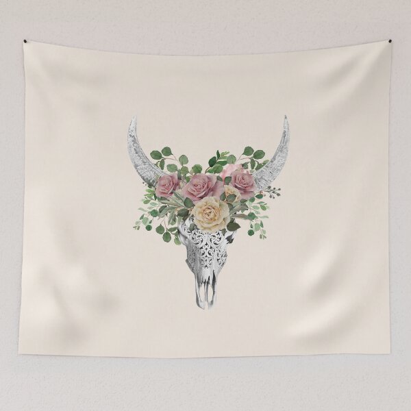 Item preview, Roses Watercolor Skull and Crown floral, boho chic designed and sold by Collagedream.
