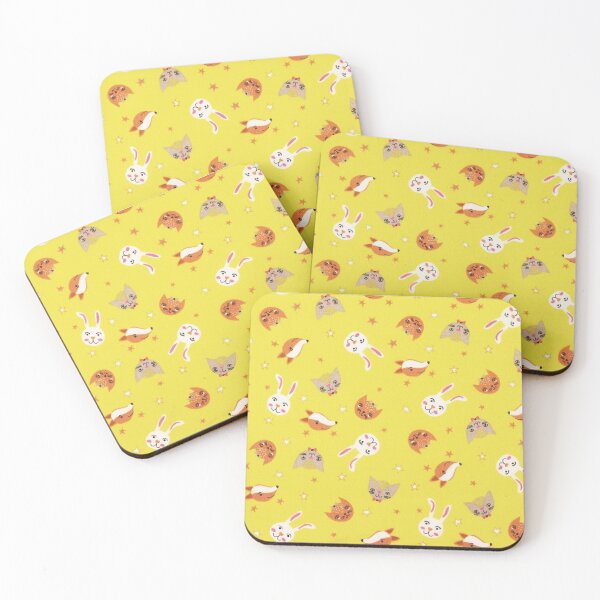 Item preview, Fox cats rabbits, yellow background designed and sold by jwebmarket.