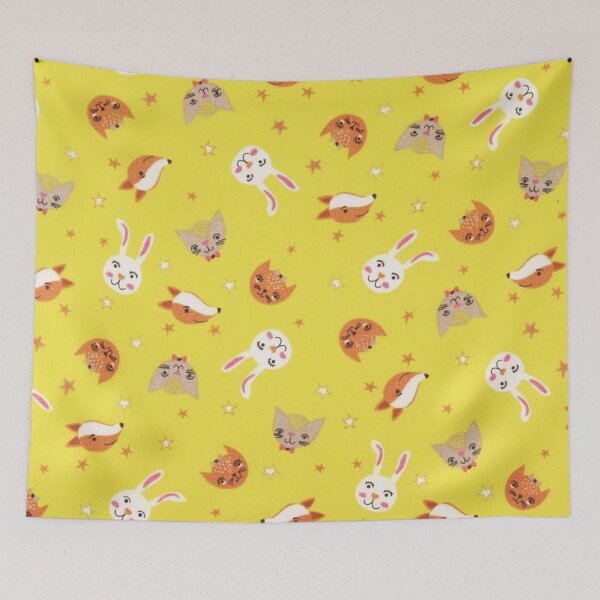 Item preview, Fox cats rabbits, yellow background designed and sold by jwebmarket.