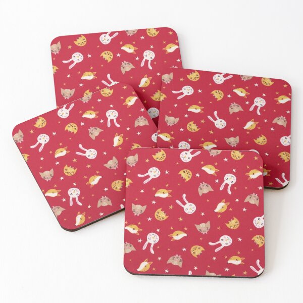 Item preview, Fox cats rabbits, red background designed and sold by jwebmarket.