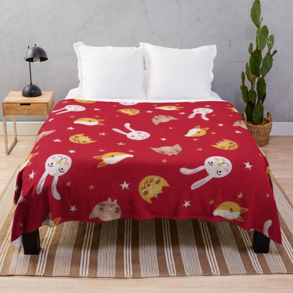 Item preview, Fox cats rabbits, red background designed and sold by jwebmarket.