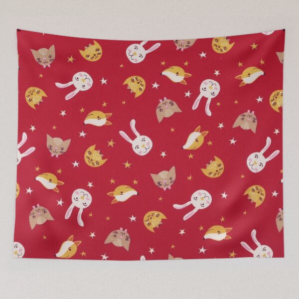 Item preview, Fox cats rabbits, red background designed and sold by jwebmarket.