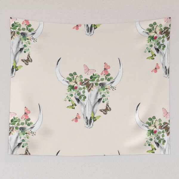 Item preview, Cow Skull and Crown leaves and butterflies designed and sold by Collagedream.