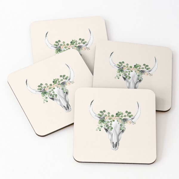Item preview, Cow Skull and Crown eucaliptus leaves and little flowers designed and sold by Collagedream.