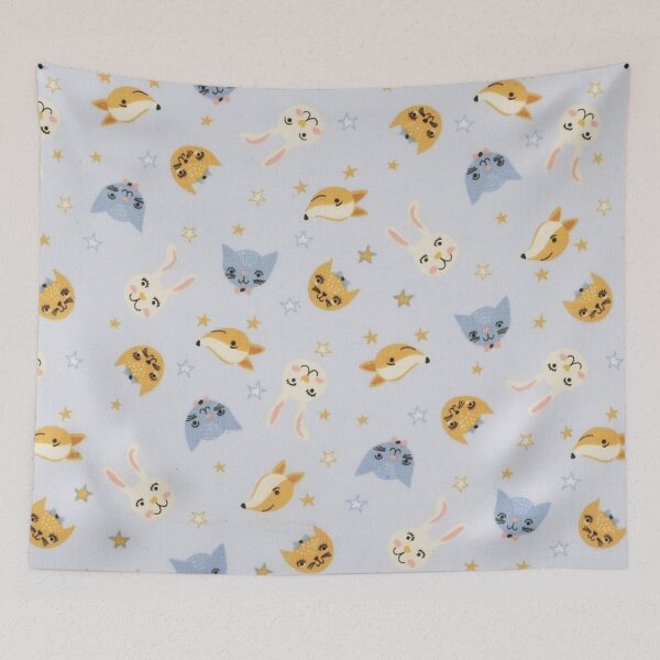 Item preview, Fox cats rabbits, light blue background designed and sold by jwebmarket.