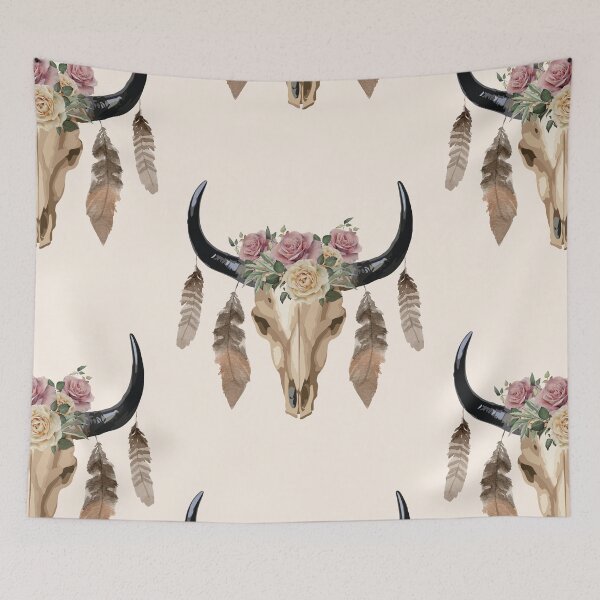 Item preview, Cow Skull and Crown leaves and butterflies designed and sold by Collagedream.
