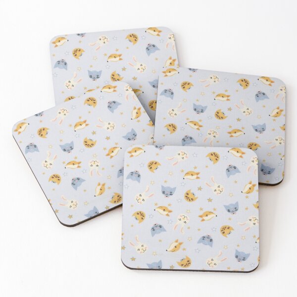 Item preview, Fox cats rabbits, light blue background designed and sold by jwebmarket.