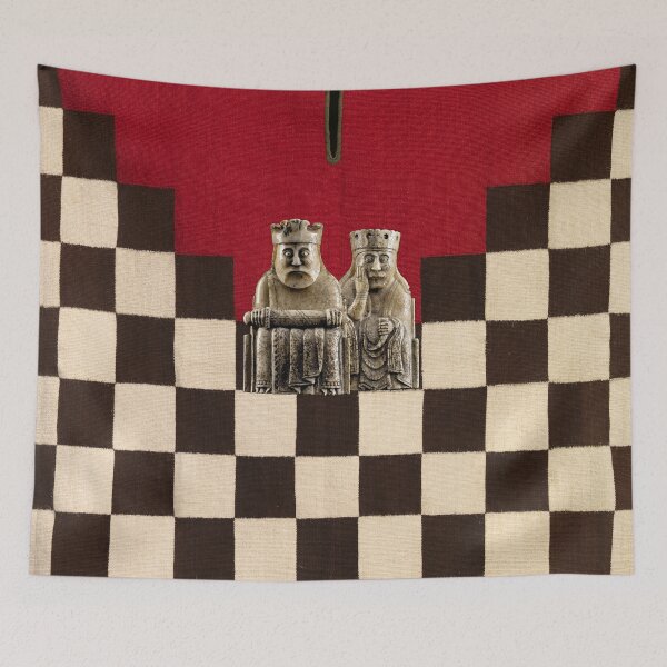 Item preview, VIKING CHESSMEN, KING AND QUEEN CHESS PIECES,BLACK WHITE CHECKERS IN RED  designed and sold by BulganLumini.