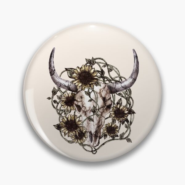 Item preview, Cow Skull and Crown leaves and sunflowers, vintage style designed and sold by Collagedream.