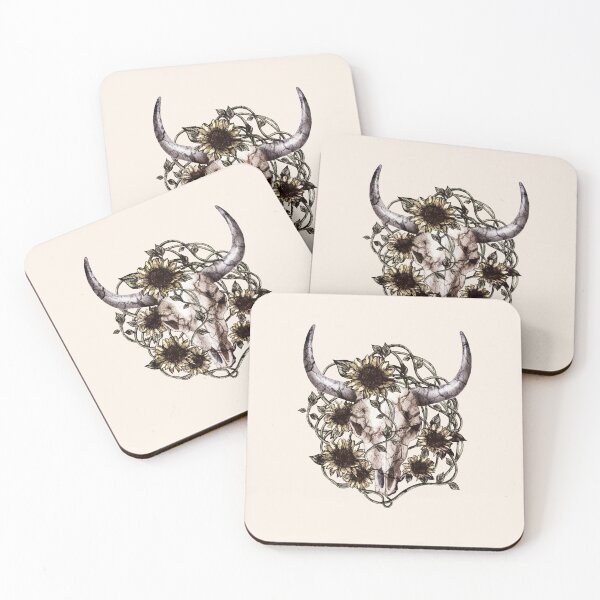 Item preview, Cow Skull and Crown leaves and sunflowers, vintage style designed and sold by Collagedream.