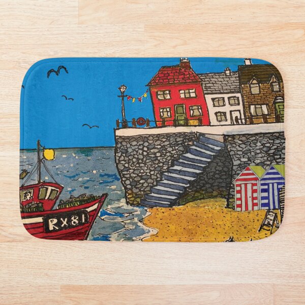 Fishing Boat landing the catch Harbour Scene Bath Mat