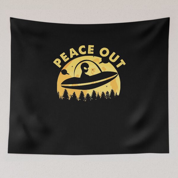 Artikelvorschau, Alien Raumschiff UFO Hunter Peace Out Aliens Retro Vintage entworfen und verkauft von trendo.