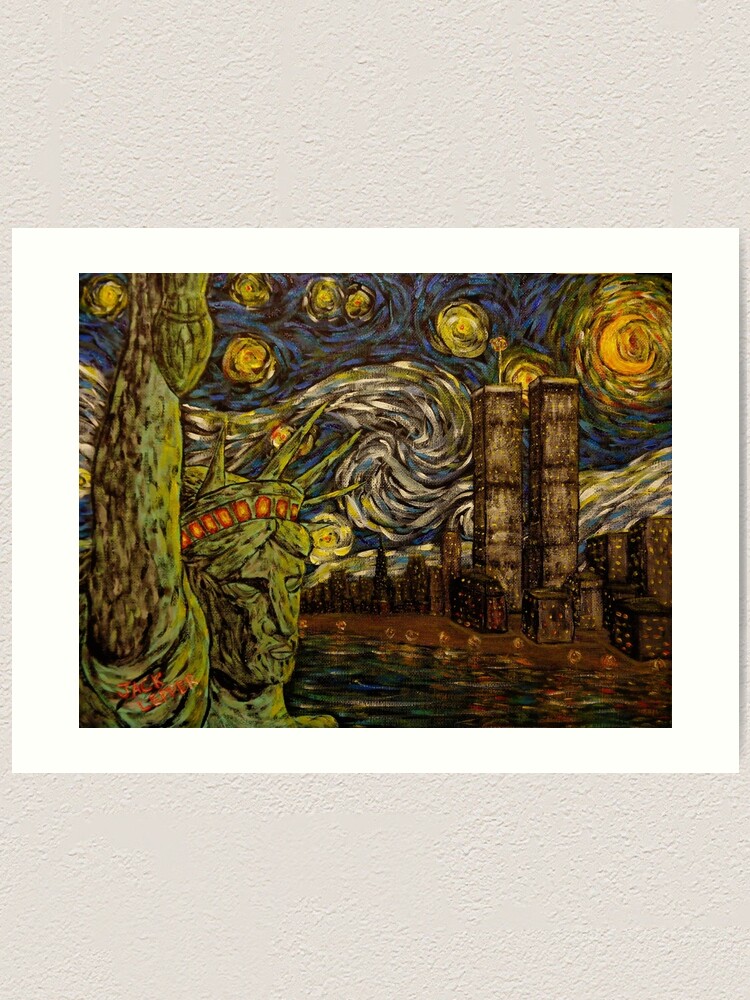 Dedication To Van Gogh Nyc Starry Night Twin Towers The True Towers Art Print By Jacklepper Redbubble