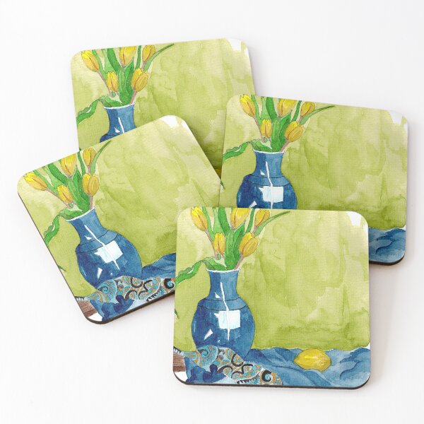 Item preview, Blue Vase With Tulips and Lemon designed and sold by Julie Pickering.