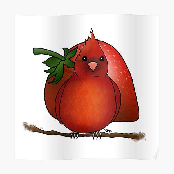 Cute Cardinal With Strawberry Poster