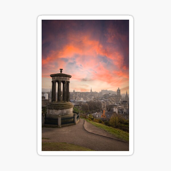 Sunset Over Edinburgh, Scotland (Calton Hill) Sticker