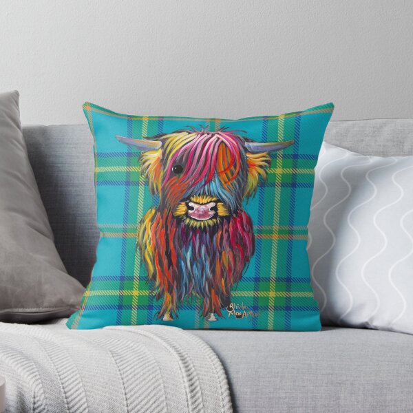 SCoTTiSH HiGHLaND CoW ' TaRTaN BRaVeHeaRT B ' by SHiRLeY MacARTHuR Throw Pillow