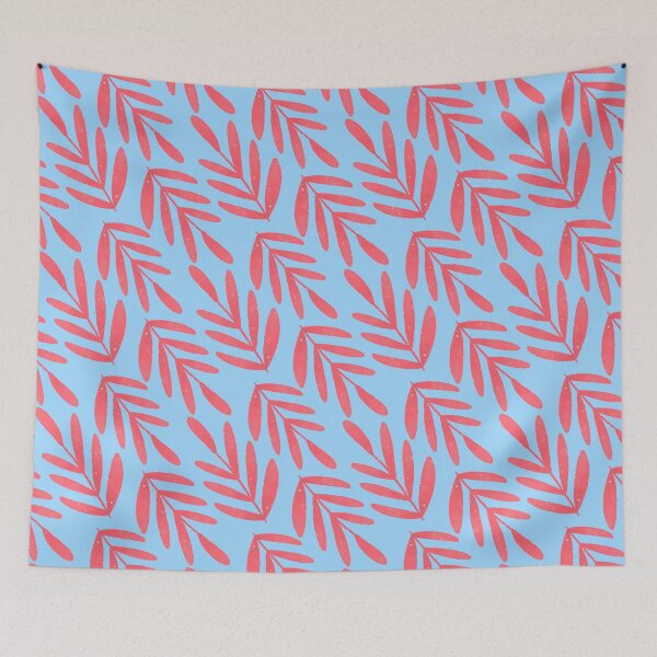 Item preview, Pink Leaves on Blue Pattern designed and sold by Jennifer Church.