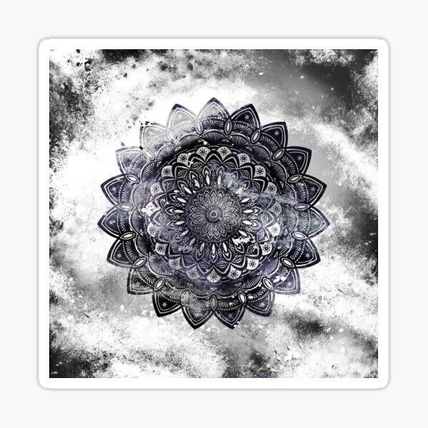 Galaxy Space Mandala (Black and White & Gray Scale) Distressed Mystical Adventurous Travel Wander Sticker