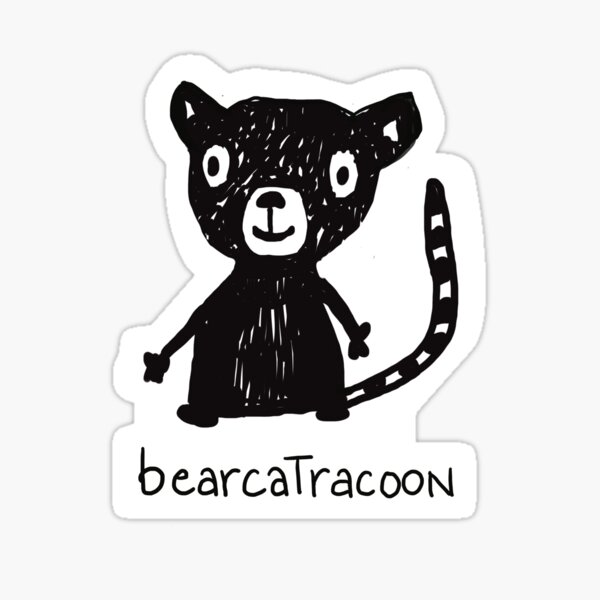 lustige Tierzeichnung, schwarz weiss Strichzeichnung, Bär, Katze, Waschbär Sticker