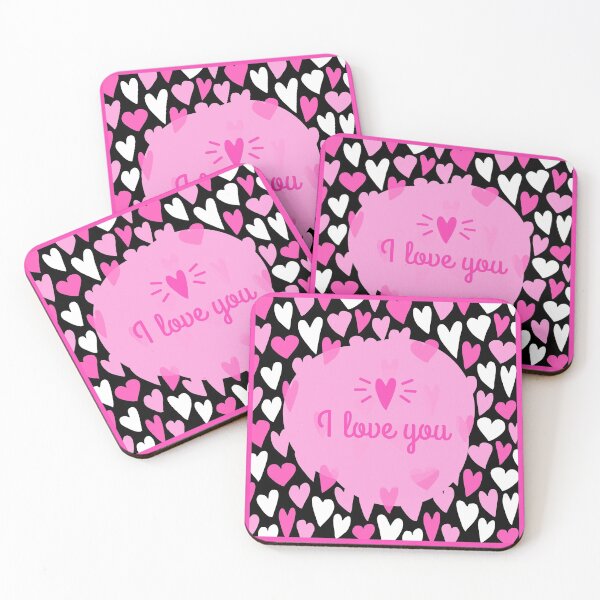 Item preview, I Love You! Hearts Pattern (Pink on Black) designed and sold by PawsitiveMum.