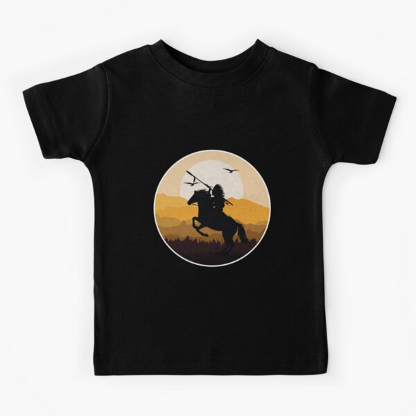 Vista previa del artículo con la obra «Silueta 2 de un guerrero nativo americano al atardecer», diseñado y vendido por nativeStor.