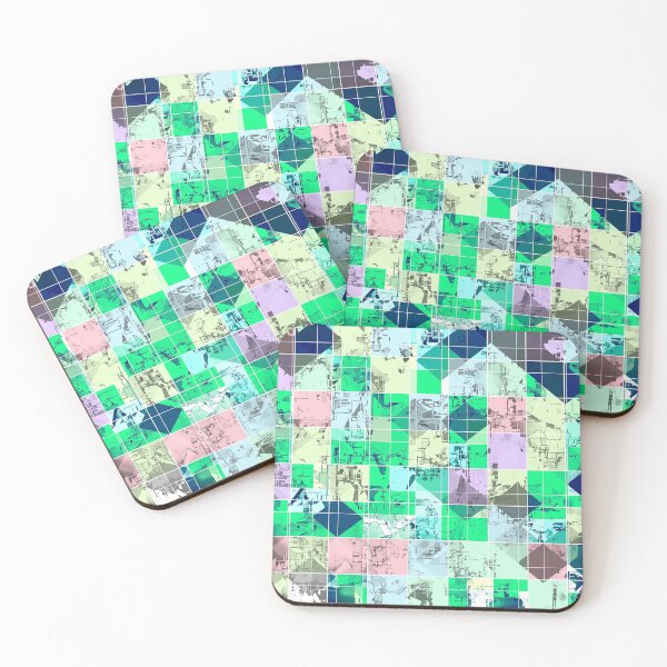 Item preview, green and pink geometric square pixel pattern abstract background designed and sold by Mrvell.